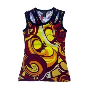 Y2K Deadstock Custo Barcelona Hayes Graphic V Neck Tank Cami Blouse sz S